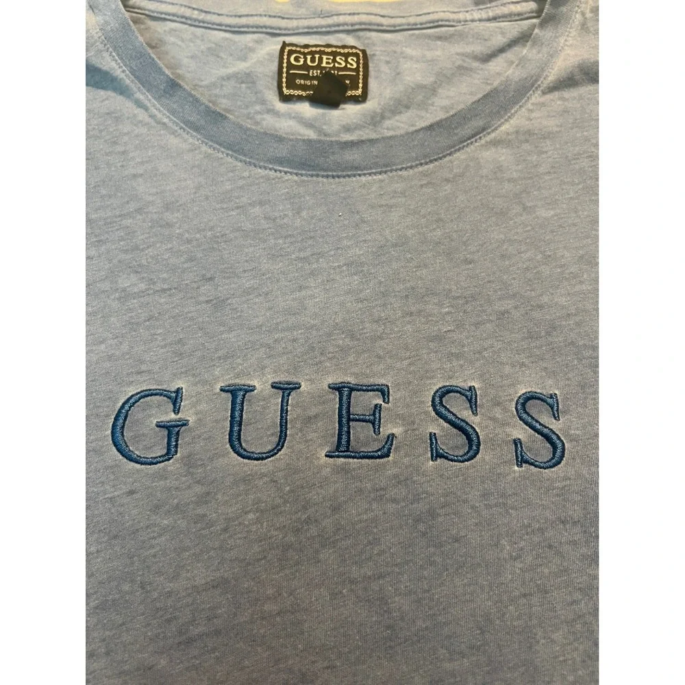 Guess Mens Pima Cotton Embroidered Logo T-Shirt Blue Distressed XL M2GP24K7HD0 - Picture 5 of 8
